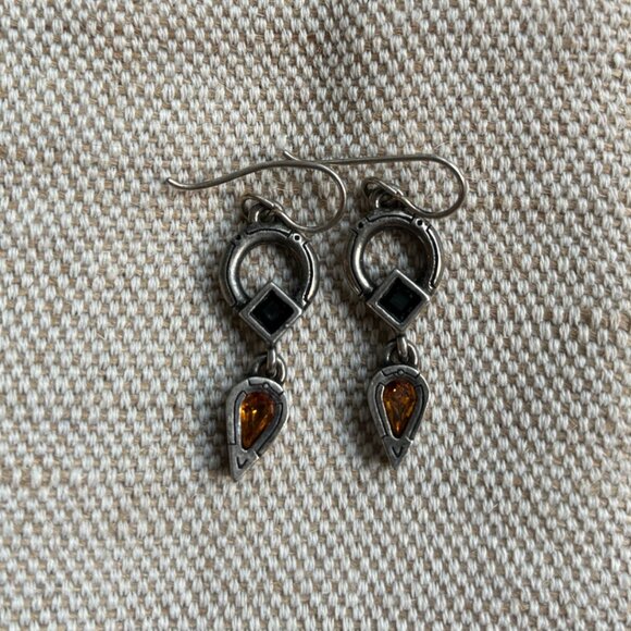 Patricia Locke Silver Two Tone Halloween Black Orange Crystal Dangle Earrings - Picture 1 of 3